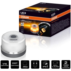 Osram LEDguardian LED figyelmeztető lámpa V16 vészhelyzetekhez és meghibásodásokhoz. Kompakt LED lámpa mágneses talppal.