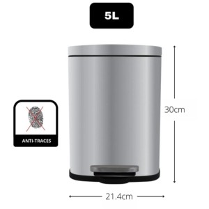 Spirella Akira pedálos szemetes, 5 l, szálcsiszolt fém, kivehető műanyag vödörrel.