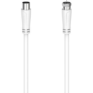 Fehér Hama antenna kábel, SAT csatlakozókábel F csatlakozóval és koax csatlakozóval, 1,5 m, 90 dB.