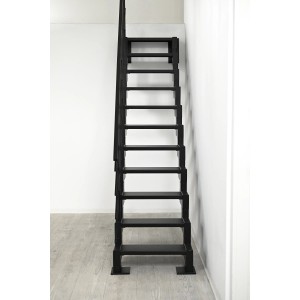 Fekete Minka Modulario Mini Steel helytakarékos lépcső, kompakt beltéri lépcső.