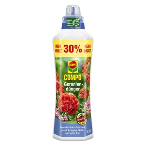 Compo Muskátli tápoldat 1,3 l-es flakon a bőséges virágzáshoz és a gazdag zöldhöz.