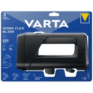 Varta Work Flex BL30R újratölthető zseblámpa, 550 lumen, ütésálló és vízálló.