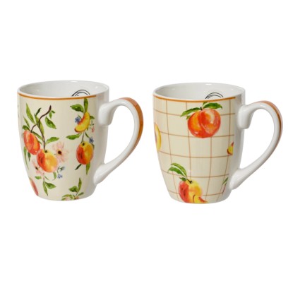 Bögre 2-féle változatban barackmintás porcelán 9,1 cm átmérő x 10,5 cm színes