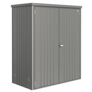 Biohort fém kerti tároló, kvarc szürke metál, 1,3 m², dupla ajtóval. Ideális kerti tárolásra.