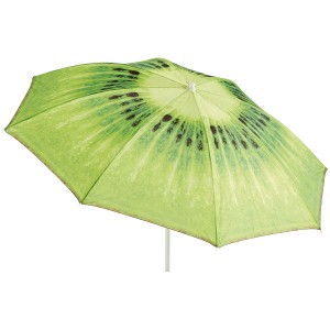 Balkonernyő kiwi mintával, Ø 160 cm, push-up mechanizmussal a könnyű használatért.