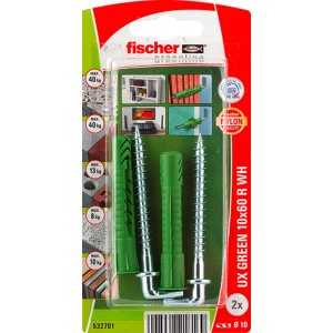 Fischer UX Green tiplik 10x60 csavarokkal, különböző felületekre alkalmas.