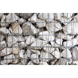 Scherf Spirál gabion 50x50x50 cm, világosszürke kövekkel töltve. Szemméret 10x10 cm.