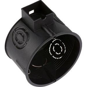 Fekete ISO kapcsolódoboz, Ø 60 mm, 62 mm mély, süllyesztett szereléshez.