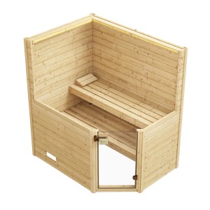 Weka Valida sarok tömörfa szauna üvegajtóval, 4,5 kW-os kályha szett. Lucfenyő, sarokbejárat.