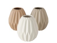 Boltze Home váza Tampa 3-féle változatban 11 cm átmérő x 13 cm bézs-fehér