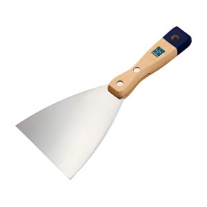 LUX festékspatula, 100 mm széles, fa nyéllel és fém pengével.