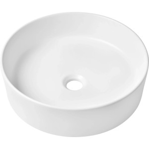 Kerek baliv ráültethető mosdó matt fehér porcelánból, Ø 40 cm, túlfolyó nélkül. Elegáns fürdőszoba design.