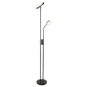 Modern fekete LED állólámpa két lámpával nappaliba és irodába.