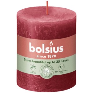 Bolsius Rustik gyertya Shine, 80/68 mm, lágy piros. Oszlopos gyertya a hangulatos légkörért.