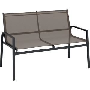 Tapena kerti bútor szett: 2 személyes pad fekete acélvázzal és taupe textil huzattal.