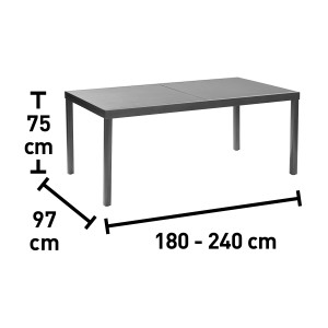 Téglalap alakú, kihúzható Harris kerti asztal antracit színben, 97x180-240 cm méretben.