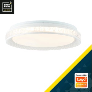 Okos LED mennyezeti lámpa Burlie, fehér/átlátszó, Ø 39 cm, dimmelhető és távirányítóval.