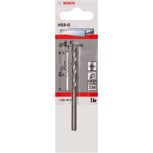 Bosch Pro HSS-G fémfúró, 4,5 mm-es, bliszterben. Alkalmas acélhoz, öntött acélhoz, szürke öntöttvashoz és műanyagokhoz.