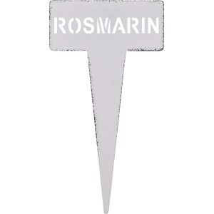 Fehér Rozmaring fűszernövény jelölő, 15 cm, fém növényjelölő a kertbe.