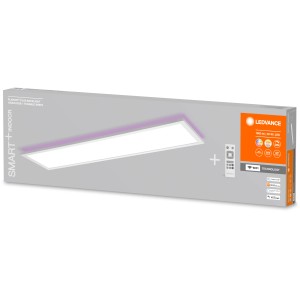 A Ledvance LED mennyezeti lámpa Planon Plus csomagolása távirányítóval, fehér okos lámpa.