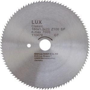 LUX CV körfűrészlap, 160 mm átmérő, 64 fog kézi fűrészekhez.