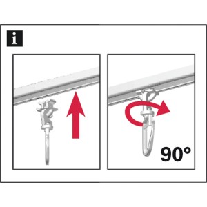 Útmutató: Gardinia forgó sikló 6 mm-es pályához, 90°-ban elforgatható, egyszerű telepítés.
