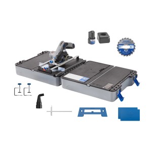 Dremel Mobile-Sägestation CS12V-S1C körfűrész tartozékokkal és fűrészasztal-kofferrel.