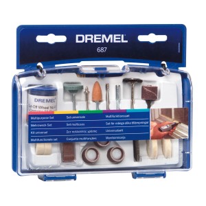 Dremel 687 Többcélú készlet kék dobozban, különféle szerszám tartozékokkal.
