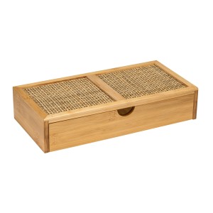 Wenko Allegre fürdőszobai doboz fiókkal, barna, bambuszból, rattan részletekkel.