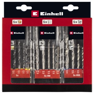 Einhell ütvefúró tartozék 3 részes Powerbox készlet fafúrókkal, kőfúrókkal és fémfúrókkal.