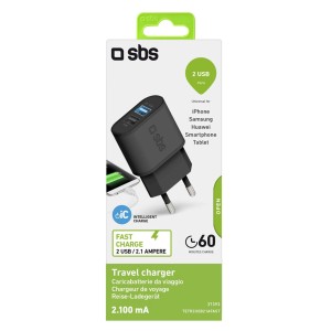 Fekete t.b.t. töltő 2 USB porttal telefonokhoz és tabletekhez.