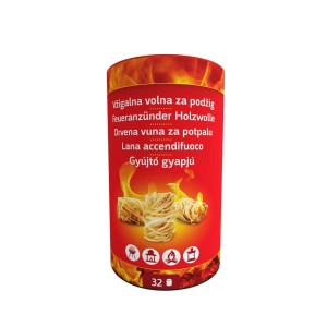 Gyújtós gyapjú piros tartályban, 32 darab. Ideális grillezéshez és kandallóhoz.