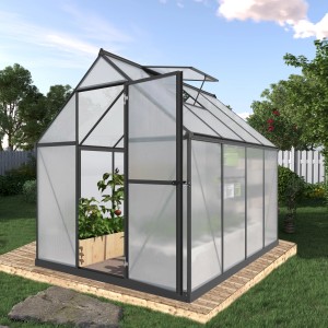 Floraworld Grow III üvegház nyitott ajtóval és tetőablakokkal, alumínium keret.