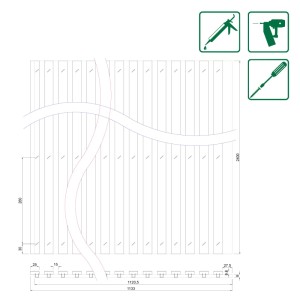 Műszaki rajz FN Acustico akusztikus panel Cycle 1, méretek 1133x19x2400 mm.