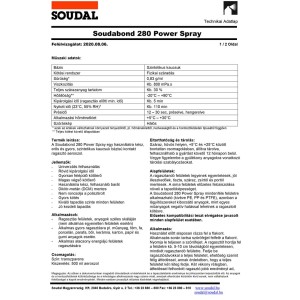 A Soudal t.b.t. ragasztó műszaki adatai.