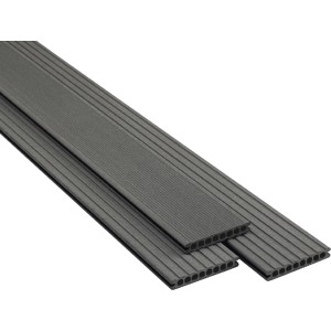 Szürke WPC Artwood teraszburkoló deszkák, 2,1x14,5x300cm, barázdált felülettel és üregkamrás profillal.