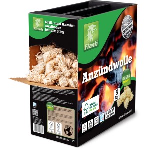 FLASH Gyújtósgyapot 5 kg-os dobozban. Természetes fából és viaszból készült gyújtós grillhez, kandallóhoz és sütőhöz.