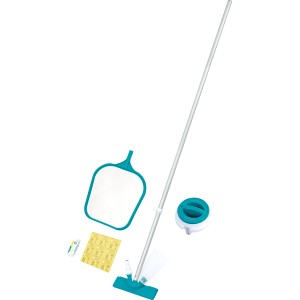 Bestway Flowclear medencetisztító készlet hálóval, kefével és szkimmer tartozékkal.