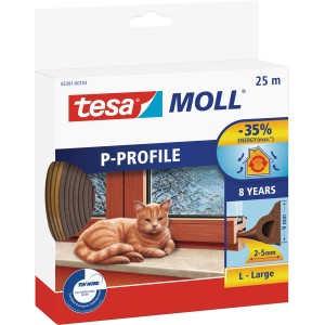 Tesamoll® Gumi tömítés P-profil, barna, 25 m, ajtó- és ablaktömítésekhez. Fűtési költség megtakarítás.