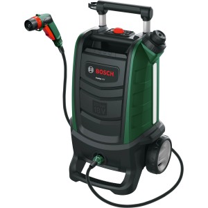 Bosch Fontus 18V Solo akkus magasnyomású mosó, mobil magasnyomású tisztító kerekekkel és szórópisztollyal.