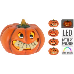 Dekoratív Halloween tök LED lámpa színváltással, elemes működés.