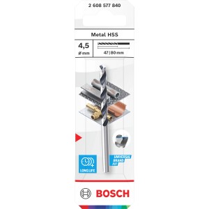 Bosch HSS fémfúró, 4,5 mm átmérő, precíz fúráshoz fémben.