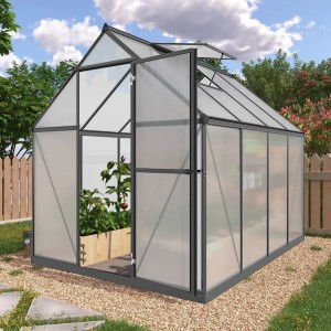 Floraworld Grow III üvegház nyitott ajtóval és tetőablakkal, alumínium keret.