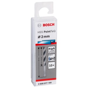 Bosch HSS PointTeQ spirálfúró készlet, 2 mm, 10 darabos, műanyag tartóban.