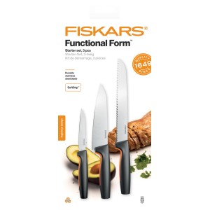 Fiskars Functional Form késkészlet, 3 részes. Kezdő készlet rozsdamentes acél pengékkel és Softgrip markolattal.