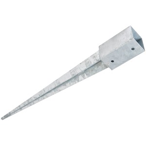 Behajtható talajhüvely, 750 mm, négyszögletes oszlopokhoz, tűzihorganyzott, a biztonságos oszloprögzítéshez a kertben.