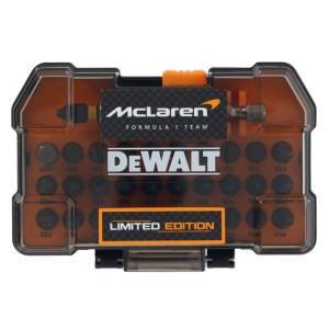 DeWalt bitkészlet, McLaren Formula 1 Team Limited Edition, szerszámkészlet bitekkel átlátszó dobozban.