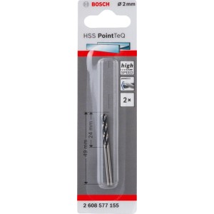 Bosch HSS spirálfúró PointTeQ 2 mm 2 darabos készlet, gyors fúráshoz fémben.