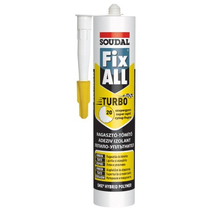 Soudal Fix All Turbo, fehér, 430g patron, hibrid ragasztó szereléshez és javításhoz.