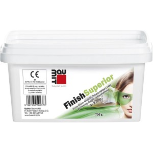 Fehér vödör BauMit Finish Superior vakolat, használatra kész beltéri glett.